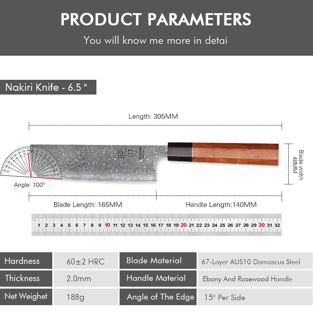 6.5" Japanese Nakiri Knife 67 Layer Damascus Steel