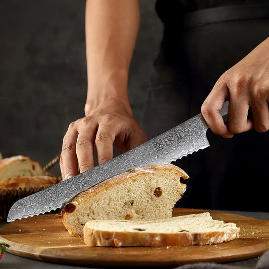8.5" Serrated Bread Knife 67 Layer Damascus Steel