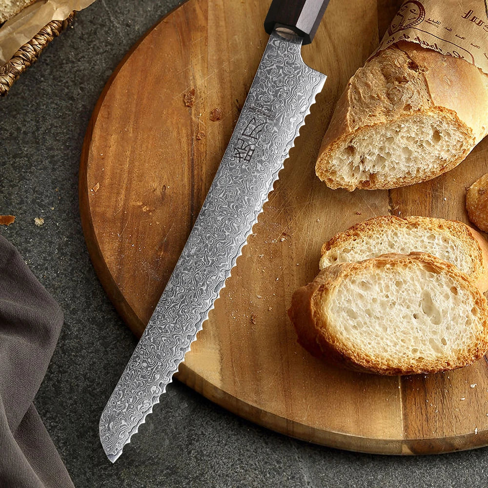 8.5" Serrated Bread Knife 67 Layer Damascus Steel