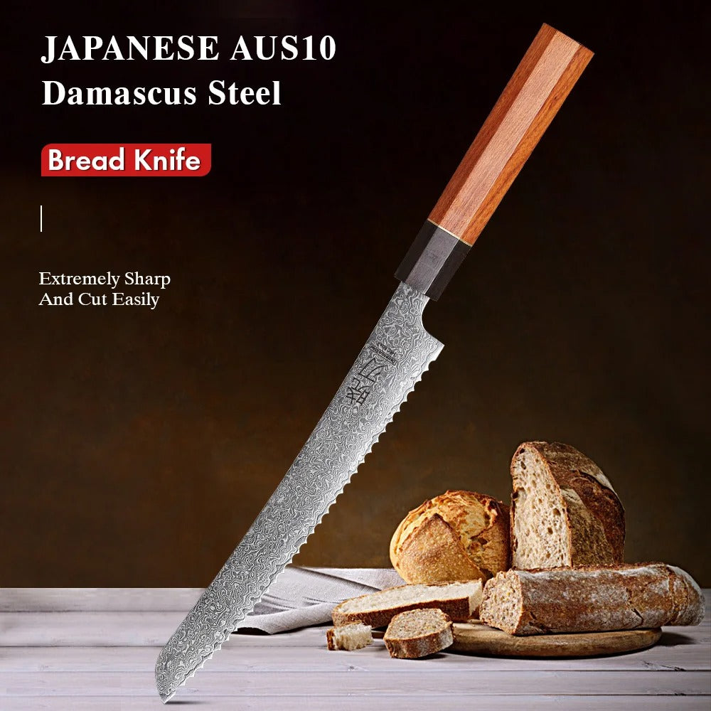 8.5" Serrated Bread Knife 67 Layer Damascus Steel