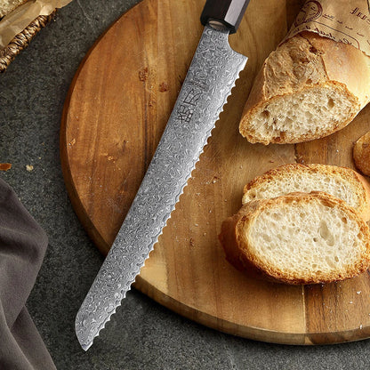 8.5" Serrated Bread Knife 67 Layer Damascus Steel