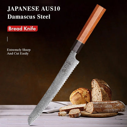 8.5" Serrated Bread Knife 67 Layer Damascus Steel